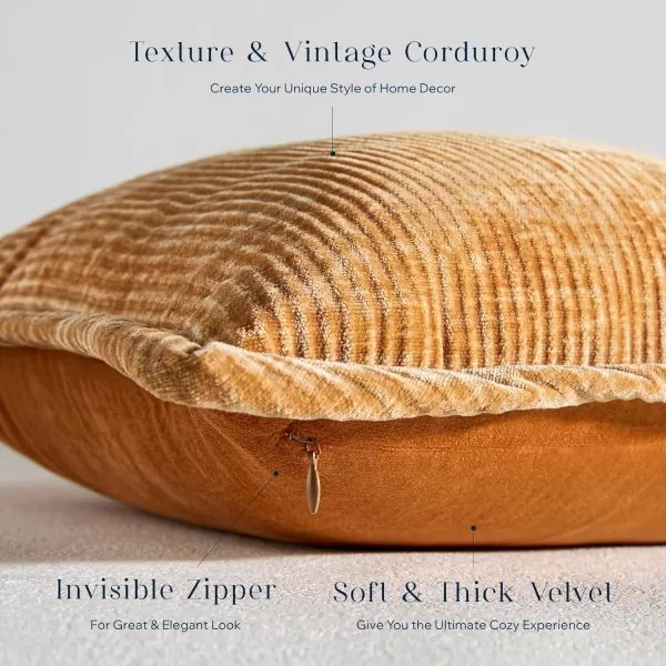 Phantoscope Pack of 2 Corduroy Decorative Pillow Covers Soft Corduroy Velvet Solid Square Cushion Case for Couch Beige 18 x 18 inches 45 x 45 cmOrange