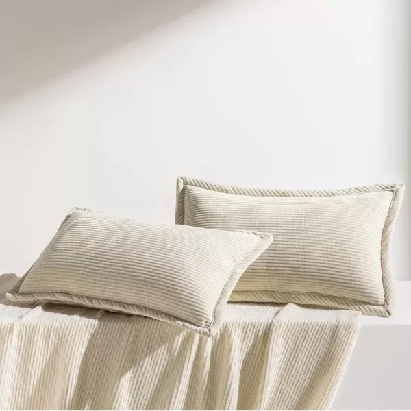 Phantoscope Pack of 2 Corduroy Decorative Pillow Covers Soft Corduroy Velvet Solid Square Cushion Case for Couch Beige 18 x 18 inches 45 x 45 cmBeige