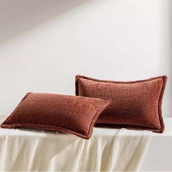 Phantoscope Pack of 2 Corduroy Decorative Pillow Covers Soft Corduroy Velvet Solid Square Cushion Case for Couch Beige 18 x 18 inches 45 x 45 cmBrick Red