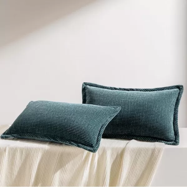 Phantoscope Pack of 2 Corduroy Decorative Pillow Covers Soft Corduroy Velvet Solid Square Cushion Case for Couch Beige 18 x 18 inches 45 x 45 cmLake Blue