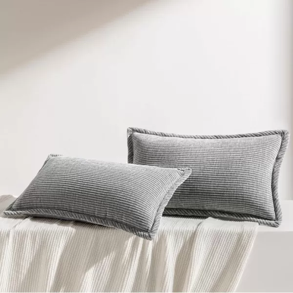 Phantoscope Pack of 2 Corduroy Decorative Pillow Covers Soft Corduroy Velvet Solid Square Cushion Case for Couch Beige 18 x 18 inches 45 x 45 cmLight Gray