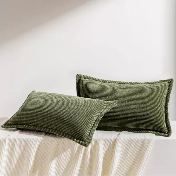 Phantoscope Pack of 2 Corduroy Decorative Pillow Covers Soft Corduroy Velvet Solid Square Cushion Case for Couch Beige 18 x 18 inches 45 x 45 cmOlive Green