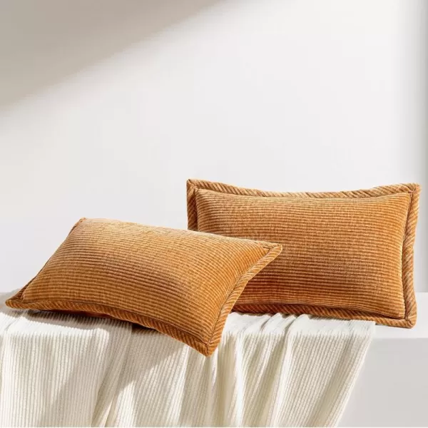 Phantoscope Pack of 2 Corduroy Decorative Pillow Covers Soft Corduroy Velvet Solid Square Cushion Case for Couch Beige 18 x 18 inches 45 x 45 cmOrange