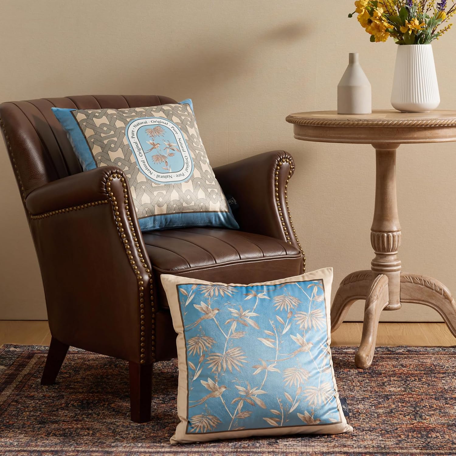 imagePhantoscope Pack of 4 Velvet Throw Pillow Covers Decorative Soft Velvet Pillows Vintage Chinoiserie Pillow Covers Square Cushion Case for Couch Bed Sofa BlueGreyWhite 18x18 inchesLight Blue