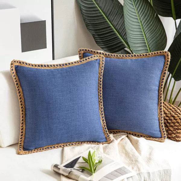 imagePhantoscope Pack of 2 Farmhouse Decorative Solid Throw Decorative Pillow Cover Burlap Linen Trimmed Tailored Edges Orange 18 x 18 inches 45 x 45 cmNavy Blue