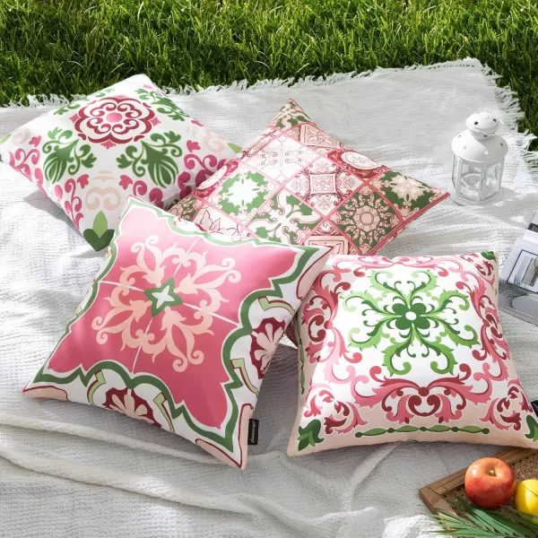 imagePhantoscope Set of 4 Outdoor Waterproof Throw Pillow CoversGeometric Decorative Boho Farmhouse Outdoor Pillows Cushion Case for Home Patio Furnitures Tent Sunbrella Blue and Green 18x18 InchesPinkGreen Fig