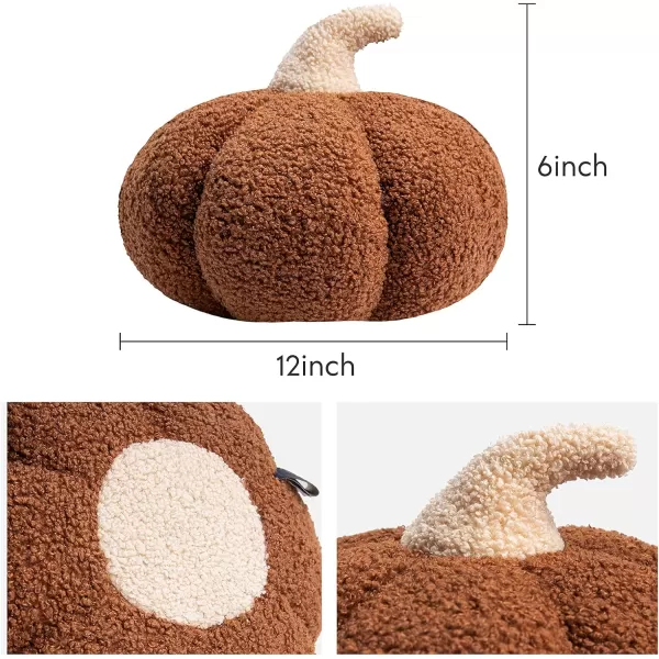 imagePhantoscope Teddy Fleece Pumpkin Throw Pillows Happy Halloween Sherpa Fall Decorative Pumpkin Shaped Pillow Cute 3D Shaped Cushion OffWhite 6 x 12 inchesBrown