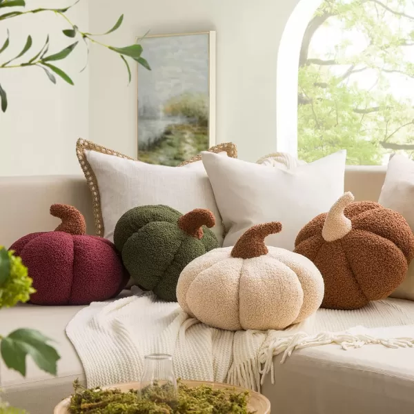 imagePhantoscope Teddy Fleece Pumpkin Throw Pillows Happy Halloween Sherpa Fall Decorative Pumpkin Shaped Pillow Cute 3D Shaped Cushion OffWhite 6 x 12 inchesBrown
