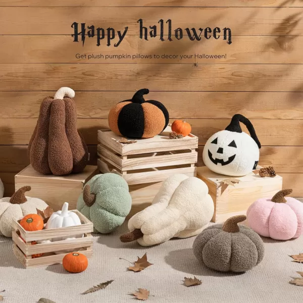 imagePhantoscope Teddy Fleece Pumpkin Throw Pillows Happy Halloween Sherpa Fall Decorative Pumpkin Shaped Pillow Cute 3D Shaped Cushion OffWhite 6 x 12 inchesDark Brown