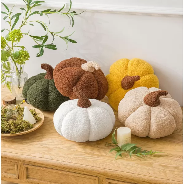 imagePhantoscope Teddy Fleece Pumpkin Throw Pillows Happy Halloween Sherpa Fall Decorative Pumpkin Shaped Pillow Cute 3D Shaped Cushion OffWhite 6 x 12 inchesBrown