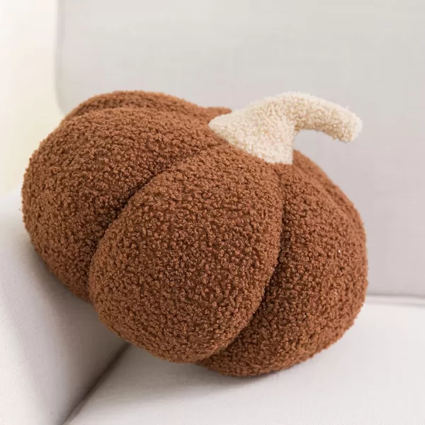 imagePhantoscope Teddy Fleece Pumpkin Throw Pillows Happy Halloween Sherpa Fall Decorative Pumpkin Shaped Pillow Cute 3D Shaped Cushion OffWhite 6 x 12 inchesBrown