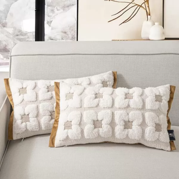 imagePhantoscope Pack of 2 Sherpa Solid Throw Decorative Pillow Cover Embroidery Decorative Faux Fur Fluffy Cushion Cases Soft Square Pillow Cases for BedroomCouchBeige18 x 18 InchesEmbroidered  Light Coffee