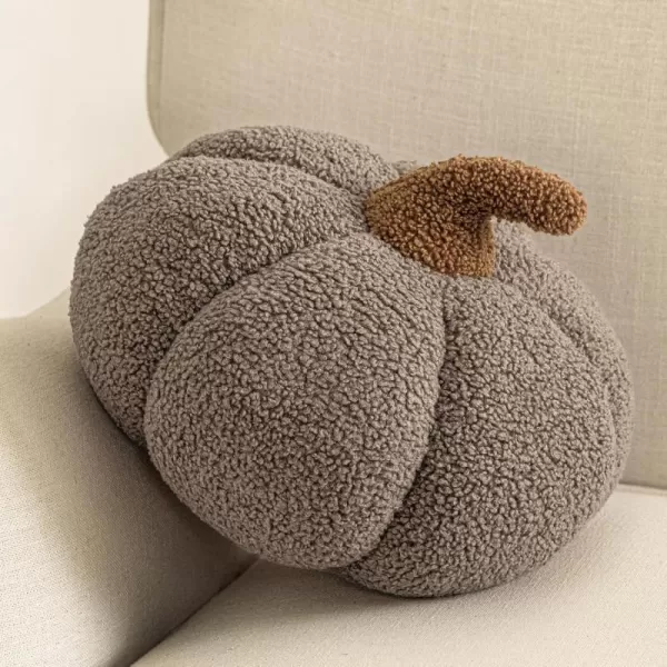 imagePhantoscope Teddy Fleece Pumpkin Throw Pillows Happy Halloween Sherpa Fall Decorative Pumpkin Shaped Pillow Cute 3D Shaped Cushion OffWhite 6 x 12 inchesDark Brown