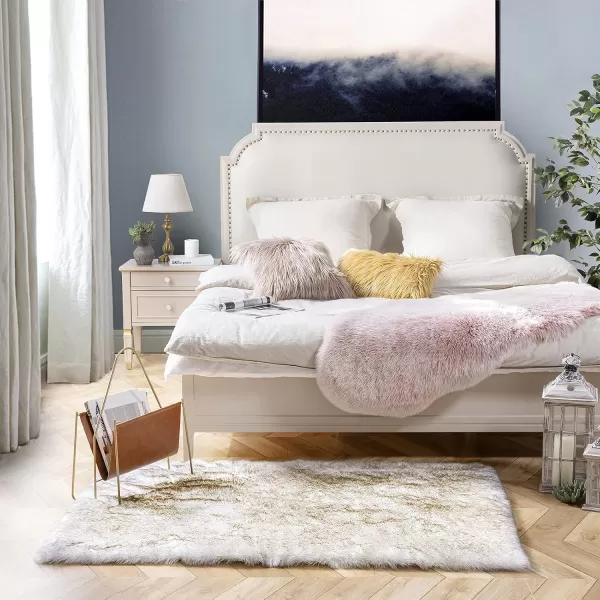 imagePhantoscope Faux Fur Rug Fluffy Soft Faux Fox Fur Area Rugs for Bedroom Livingroom Kids Room DecorShaggy Fur Rugs AntiSkid White Brown 2 x 6 FeetBlack White