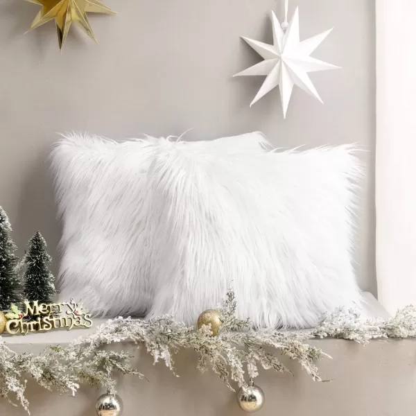 imagePhantoscope Pack of 2 Christmas Faux Fur Throw Pillow Covers Cushion Covers Luxury Soft Decorative Pillowcase Fuzzy Pillow Covers for BedCouch Deep Green 18 x 18 InchesWhite