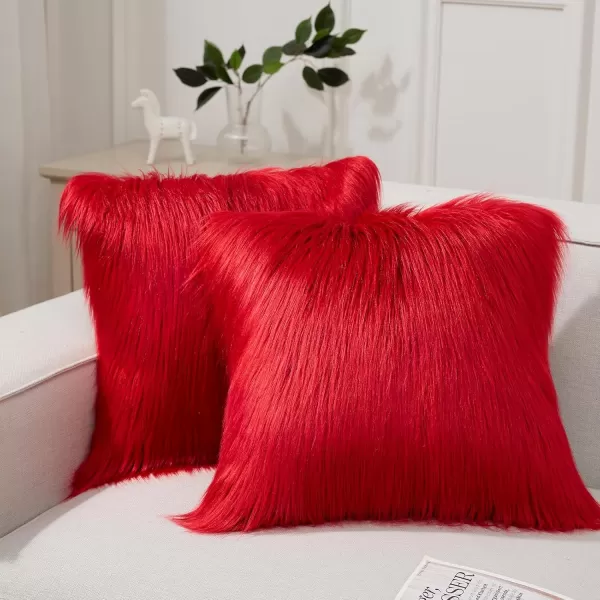 imagePhantoscope Pack of 2 Christmas Faux Fur Throw Pillow Covers Cushion Covers Luxury Soft Decorative Pillowcase Fuzzy Pillow Covers for BedCouch Deep Green 18 x 18 InchesRed
