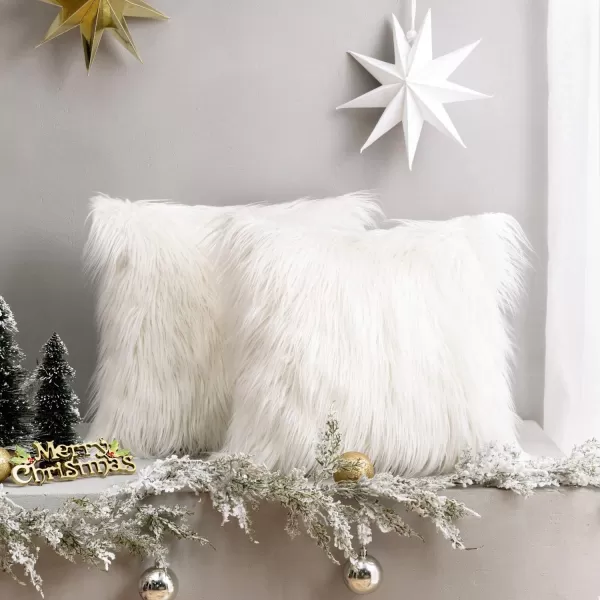 imagePhantoscope Pack of 2 Christmas Faux Fur Throw Pillow Covers Cushion Covers Luxury Soft Decorative Pillowcase Fuzzy Pillow Covers for BedCouch Deep Green 18 x 18 InchesCream White