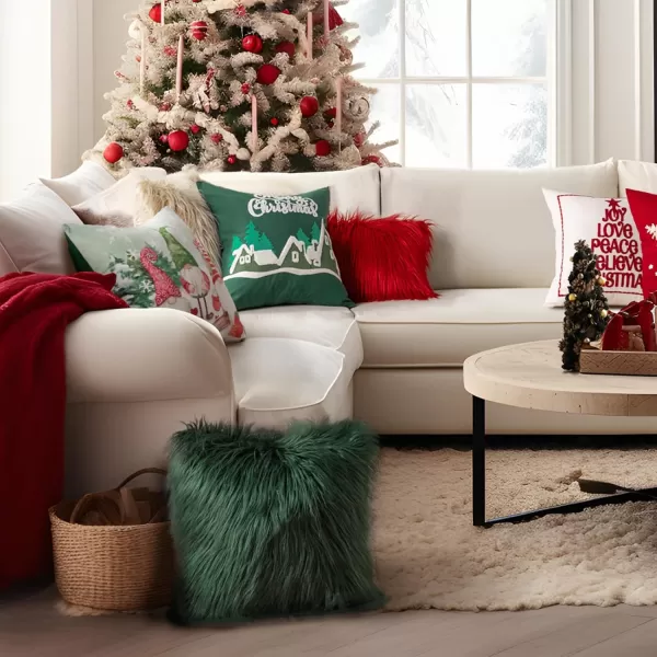 imagePhantoscope Pack of 2 Christmas Faux Fur Throw Pillow Covers Cushion Covers Luxury Soft Decorative Pillowcase Fuzzy Pillow Covers for BedCouch Deep Green 18 x 18 InchesDeep Green