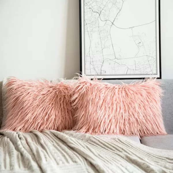 imagePhantoscope Pack of 2 Christmas Faux Fur Throw Pillow Covers Cushion Covers Luxury Soft Decorative Pillowcase Fuzzy Pillow Covers for BedCouch Deep Green 18 x 18 InchesPeachy Pink