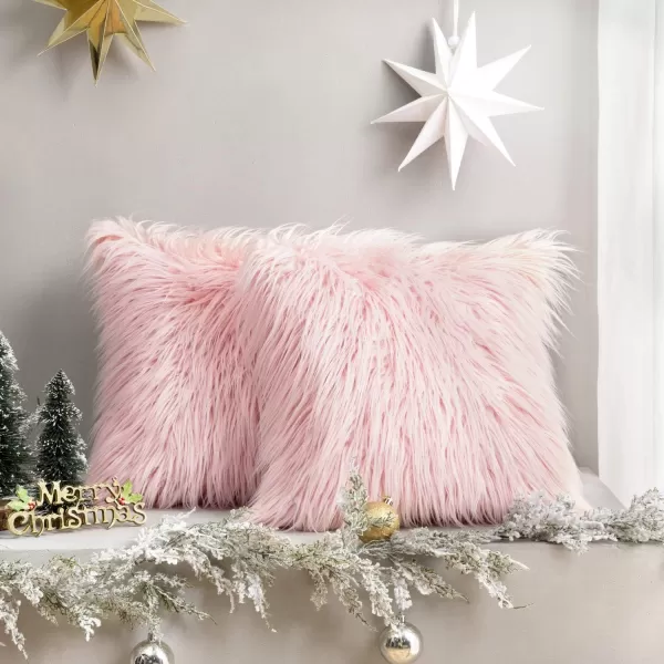 imagePhantoscope Pack of 2 Christmas Faux Fur Throw Pillow Covers Cushion Covers Luxury Soft Decorative Pillowcase Fuzzy Pillow Covers for BedCouch Deep Green 18 x 18 InchesPink