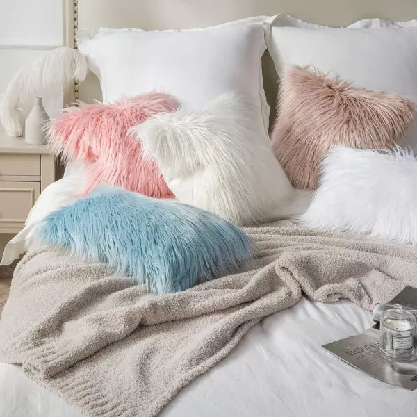 imagePhantoscope Pack of 2 Christmas Faux Fur Throw Pillow Covers Cushion Covers Luxury Soft Decorative Pillowcase Fuzzy Pillow Covers for BedCouch Deep Green 18 x 18 InchesPink