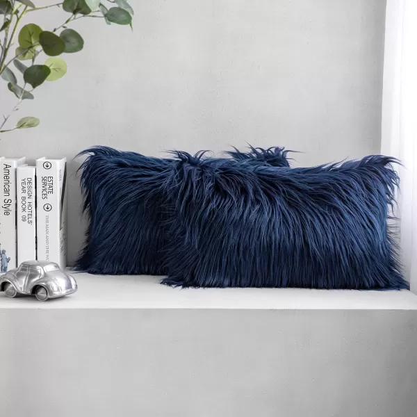 imagePhantoscope Pack of 2 Christmas Faux Fur Throw Pillow Covers Cushion Covers Luxury Soft Decorative Pillowcase Fuzzy Pillow Covers for BedCouch Deep Green 18 x 18 InchesNavy Blue