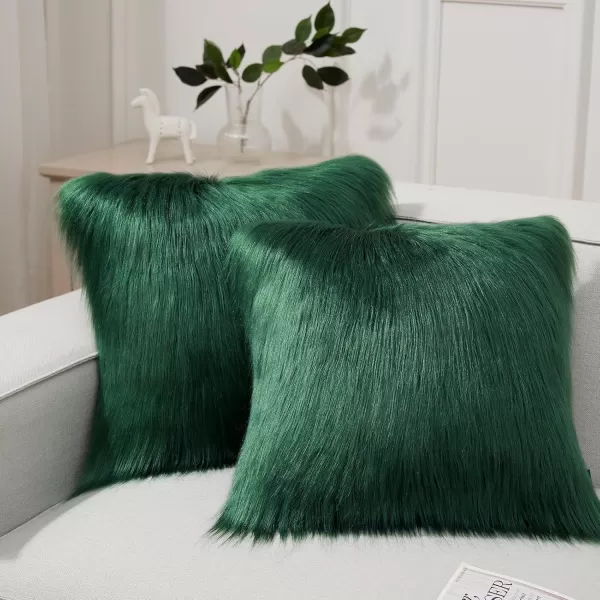 imagePhantoscope Pack of 2 Christmas Faux Fur Throw Pillow Covers Cushion Covers Luxury Soft Decorative Pillowcase Fuzzy Pillow Covers for BedCouch Deep Green 18 x 18 InchesDeep Green