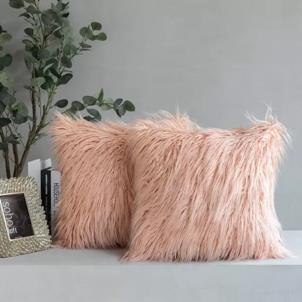 imagePhantoscope Pack of 2 Christmas Faux Fur Throw Pillow Covers Cushion Covers Luxury Soft Decorative Pillowcase Fuzzy Pillow Covers for BedCouch Deep Green 18 x 18 InchesPeachy Pink