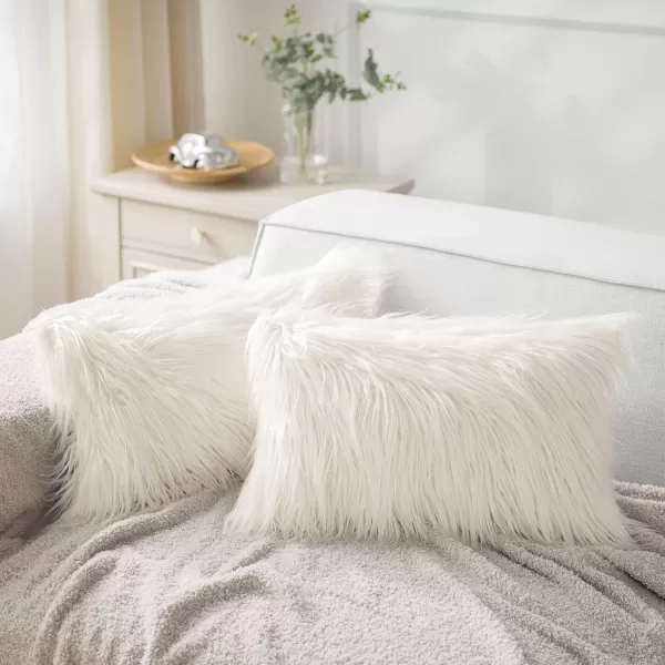 imagePhantoscope Pack of 2 Christmas Faux Fur Throw Pillow Covers Cushion Covers Luxury Soft Decorative Pillowcase Fuzzy Pillow Covers for BedCouch Deep Green 18 x 18 InchesCream White