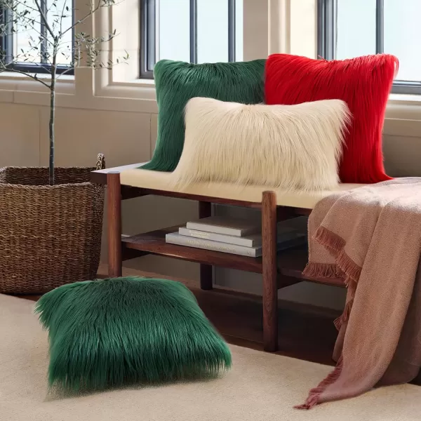 imagePhantoscope Pack of 2 Christmas Faux Fur Throw Pillow Covers Cushion Covers Luxury Soft Decorative Pillowcase Fuzzy Pillow Covers for BedCouch Deep Green 18 x 18 InchesDeep Green
