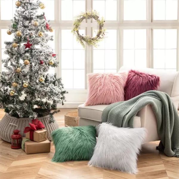 imagePhantoscope Pack of 2 Christmas Faux Fur Throw Pillow Covers Cushion Covers Luxury Soft Decorative Pillowcase Fuzzy Pillow Covers for BedCouch Deep Green 18 x 18 InchesWhite