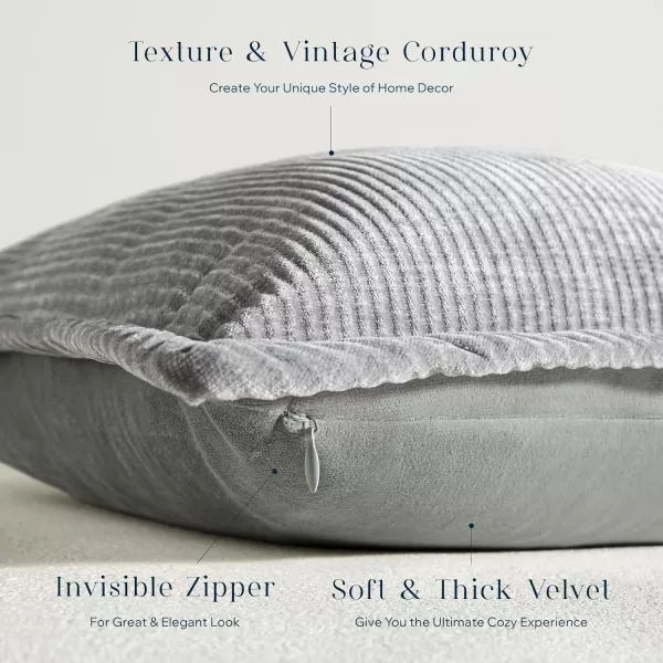 imagePhantoscope Pack of 2 Corduroy Decorative Pillow Covers Soft Corduroy Velvet Solid Square Cushion Case for Couch Beige 18 x 18 inches 45 x 45 cmLight Gray