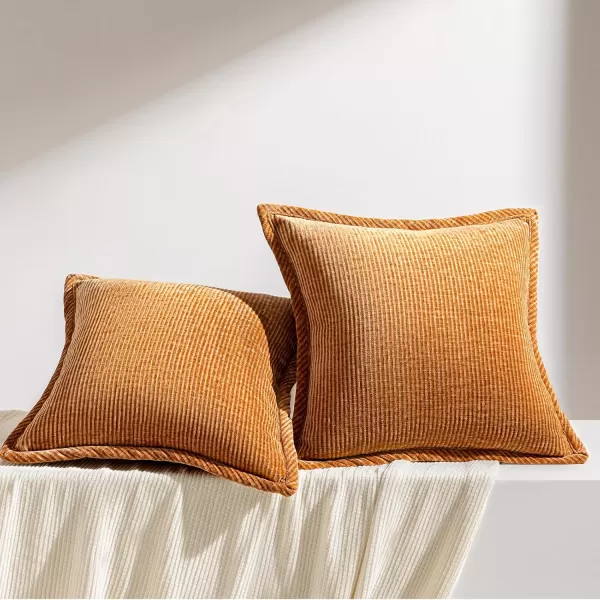 imagePhantoscope Pack of 2 Corduroy Decorative Pillow Covers Soft Corduroy Velvet Solid Square Cushion Case for Couch Beige 18 x 18 inches 45 x 45 cmOrange