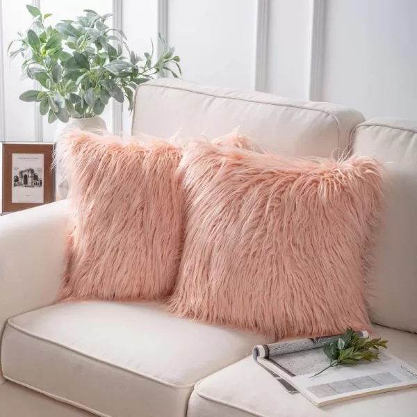imagePhantoscope Pack of 2 Christmas Faux Fur Throw Pillow Covers Cushion Covers Luxury Soft Decorative Pillowcase Fuzzy Pillow Covers for BedCouch Deep Green 18 x 18 InchesPeachy Pink