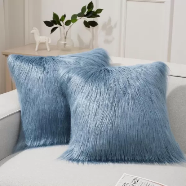 imagePhantoscope Pack of 2 Christmas Faux Fur Throw Pillow Covers Cushion Covers Luxury Soft Decorative Pillowcase Fuzzy Pillow Covers for BedCouch Deep Green 18 x 18 InchesBlue
