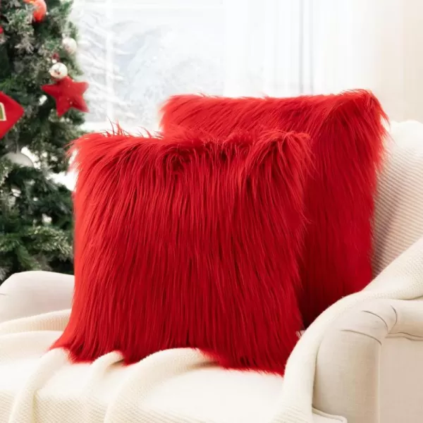 imagePhantoscope Pack of 2 Christmas Faux Fur Throw Pillow Covers Cushion Covers Luxury Soft Decorative Pillowcase Fuzzy Pillow Covers for BedCouch Deep Green 18 x 18 InchesRed