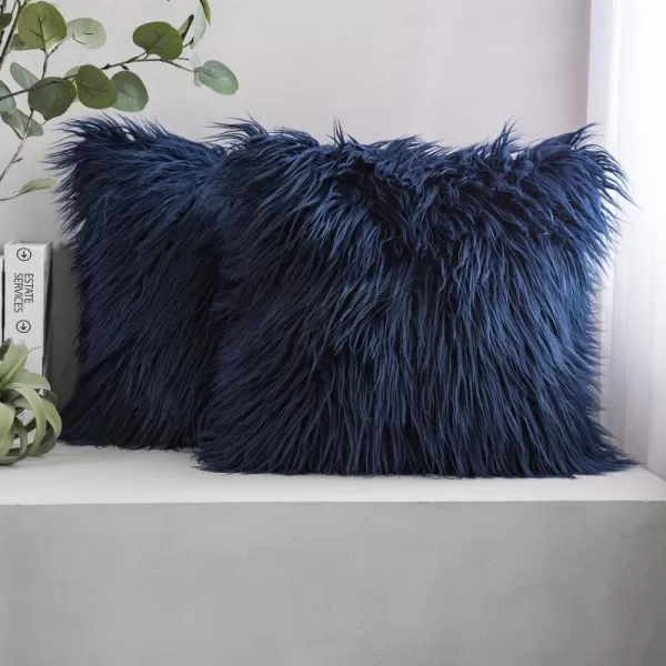 imagePhantoscope Pack of 2 Christmas Faux Fur Throw Pillow Covers Cushion Covers Luxury Soft Decorative Pillowcase Fuzzy Pillow Covers for BedCouch Deep Green 18 x 18 InchesNavy Blue