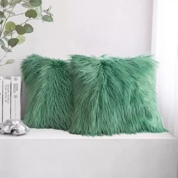 imagePhantoscope Pack of 2 Christmas Faux Fur Throw Pillow Covers Cushion Covers Luxury Soft Decorative Pillowcase Fuzzy Pillow Covers for BedCouch Deep Green 18 x 18 InchesGreen