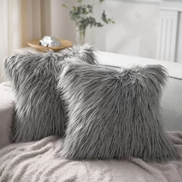 imagePhantoscope Pack of 2 Christmas Faux Fur Throw Pillow Covers Cushion Covers Luxury Soft Decorative Pillowcase Fuzzy Pillow Covers for BedCouch Deep Green 18 x 18 InchesGray