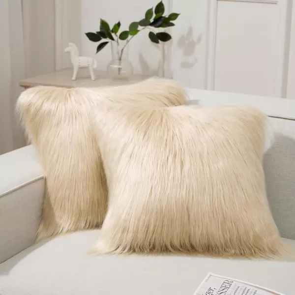 imagePhantoscope Pack of 2 Christmas Faux Fur Throw Pillow Covers Cushion Covers Luxury Soft Decorative Pillowcase Fuzzy Pillow Covers for BedCouch Deep Green 18 x 18 InchesLight Beige