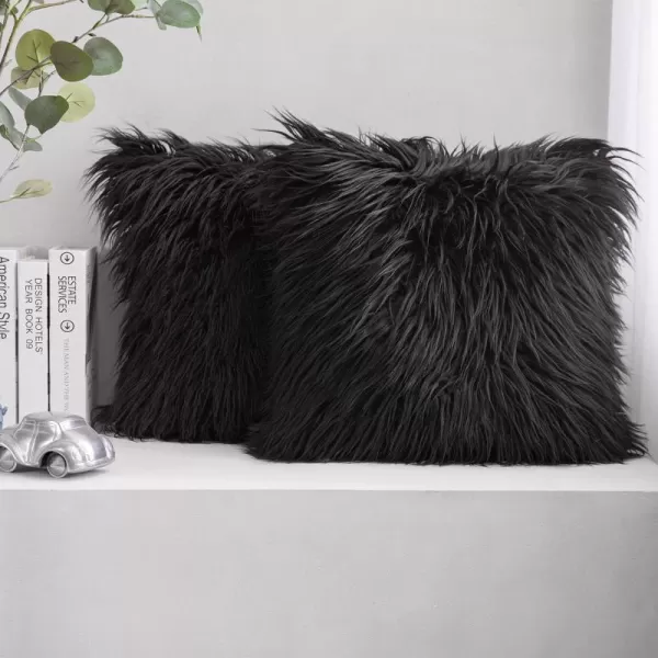 imagePhantoscope Pack of 2 Christmas Faux Fur Throw Pillow Covers Cushion Covers Luxury Soft Decorative Pillowcase Fuzzy Pillow Covers for BedCouch Deep Green 18 x 18 InchesBlack