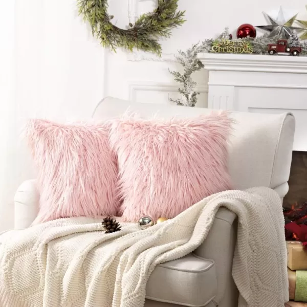 imagePhantoscope Pack of 2 Christmas Faux Fur Throw Pillow Covers Cushion Covers Luxury Soft Decorative Pillowcase Fuzzy Pillow Covers for BedCouch Deep Green 18 x 18 InchesPink