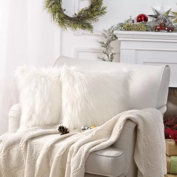 imagePhantoscope Pack of 2 Christmas Faux Fur Throw Pillow Covers Cushion Covers Luxury Soft Decorative Pillowcase Fuzzy Pillow Covers for BedCouch Deep Green 18 x 18 InchesCream White
