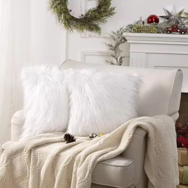 imagePhantoscope Pack of 2 Christmas Faux Fur Throw Pillow Covers Cushion Covers Luxury Soft Decorative Pillowcase Fuzzy Pillow Covers for BedCouch Deep Green 18 x 18 InchesWhite