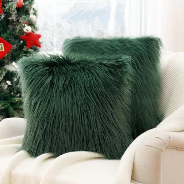 imagePhantoscope Pack of 2 Christmas Faux Fur Throw Pillow Covers Cushion Covers Luxury Soft Decorative Pillowcase Fuzzy Pillow Covers for BedCouch Deep Green 18 x 18 InchesDeep Green