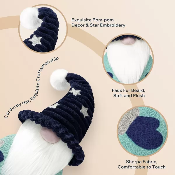 imagePhantoscope Merry Christmas Gnome Santa Claus Shaped Throw Pillow Plush Teddy Sherpa Xmas Decorative Shaped Pillow Corduroy Hat with Pompom Start for Couch Living Room Bed Blue 105x18 inchBlue