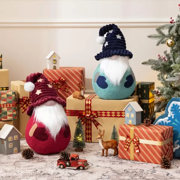 imagePhantoscope Merry Christmas Gnome Santa Claus Shaped Throw Pillow Plush Teddy Sherpa Xmas Decorative Shaped Pillow Corduroy Hat with Pompom Start for Couch Living Room Bed Blue 105x18 inchBlue