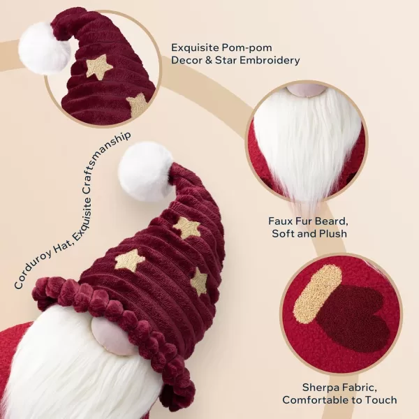 imagePhantoscope Merry Christmas Gnome Santa Claus Shaped Throw Pillow Plush Teddy Sherpa Xmas Decorative Shaped Pillow Corduroy Hat with Pompom Start for Couch Living Room Bed Blue 105x18 inchRed