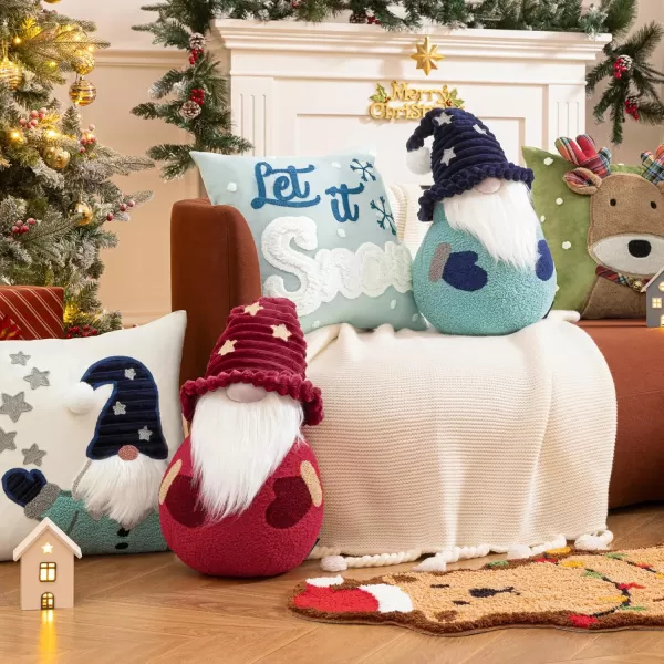 imagePhantoscope Merry Christmas Gnome Santa Claus Shaped Throw Pillow Plush Teddy Sherpa Xmas Decorative Shaped Pillow Corduroy Hat with Pompom Start for Couch Living Room Bed Blue 105x18 inchBlue