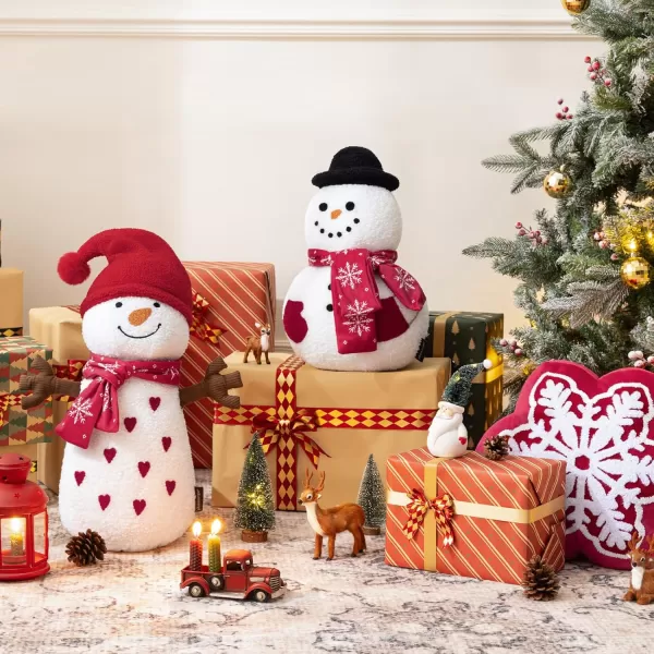 imagePhantoscope Snowman Series Merry Christmas Shaped Throw Pillow Plush Teddy Sherpa Shaped Pillow Xmas Snowman with Scarf ampamp ELF Hat Decorative Pillow for Couch Living Room Bed Red 21 x 10 inchesSnowman
